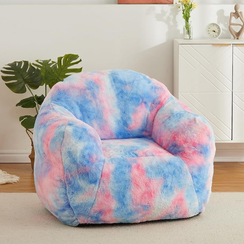 Faux Fur Bean Bag Chair Cozy Sofa Gaming Reading in Living Room, Blue - 32"D x 39"W x 28"H
