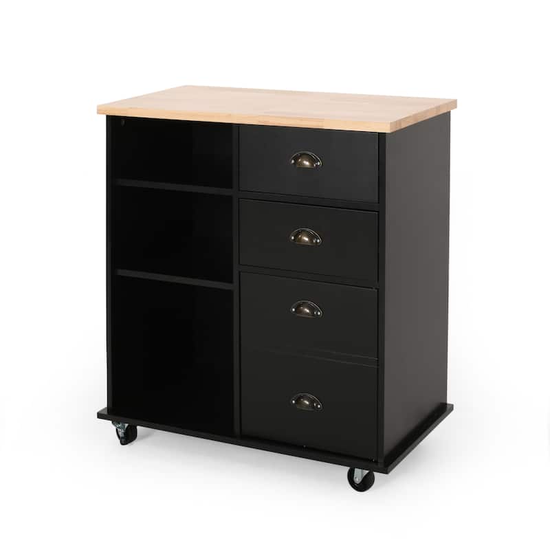 Provence Contemporary Kitchen Cart with Wheels by Christopher Knight Home - 31.50" W x 17.75" D x 34.50" H - Natural + Black