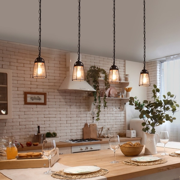 Farmsy Modern Farmhouse Mini Pendant 1 Light Oil Rubbed Vintage Seeded Glass Industrial Kitchen Island Lighting 4.5 Inches Oil Rubbed