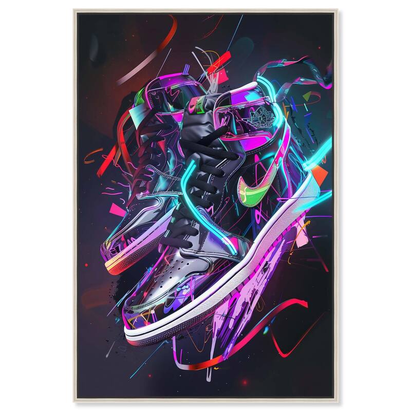 Neon Ribbons Sneakers Canvas by Art Remedy - Silver - 36" x 54"