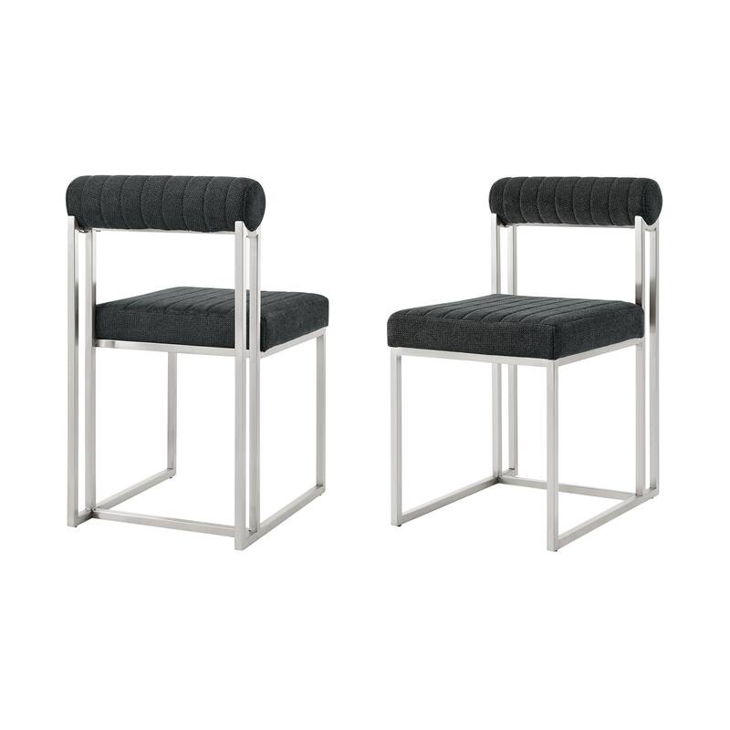 HomeRoots Set of Two Gray And Silver Upholstered Polyester Open Back Dining Side Chairs