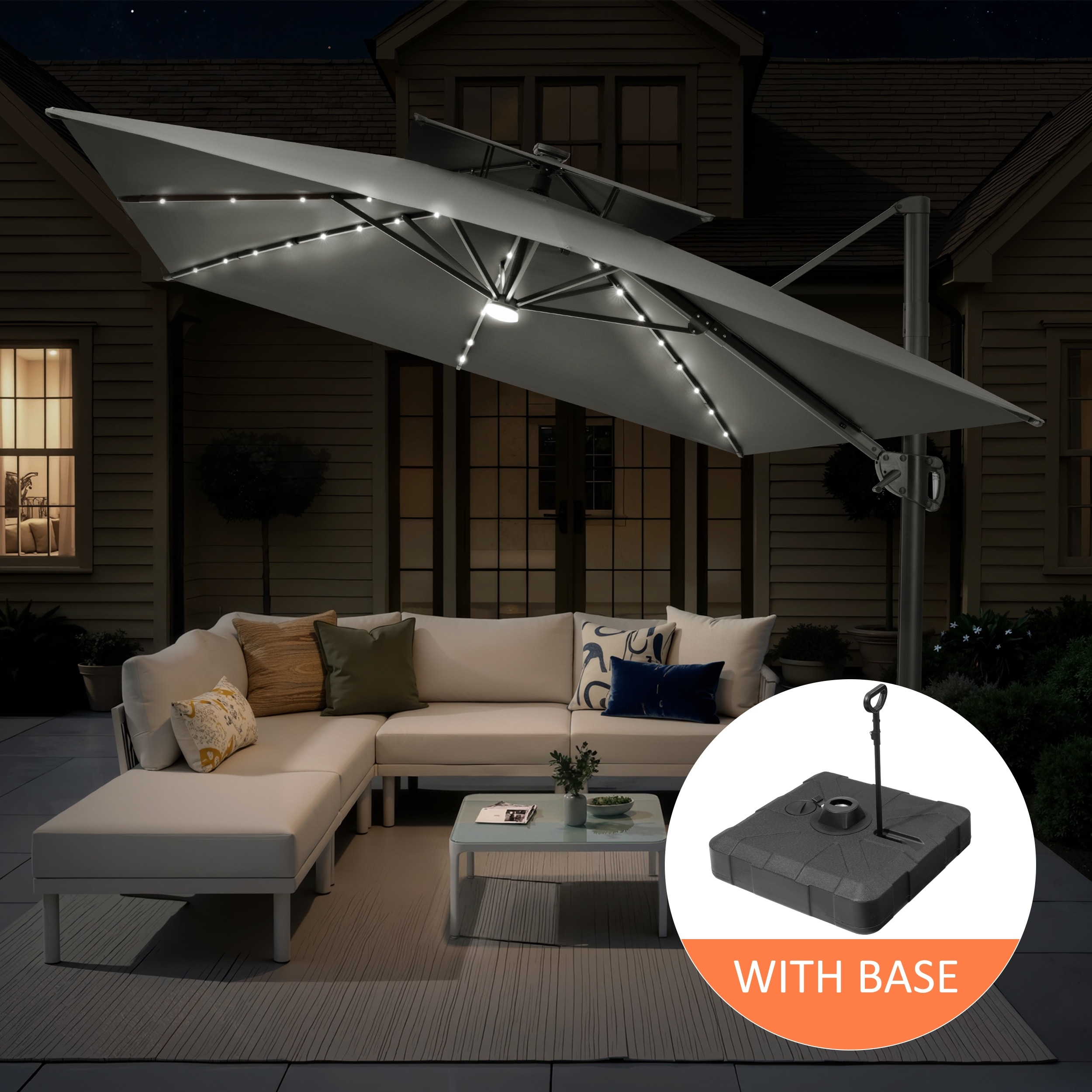 Outdoor Patio 10 x 13 FT Aluminum Cantilever Umbrella Double Top with Rod Base