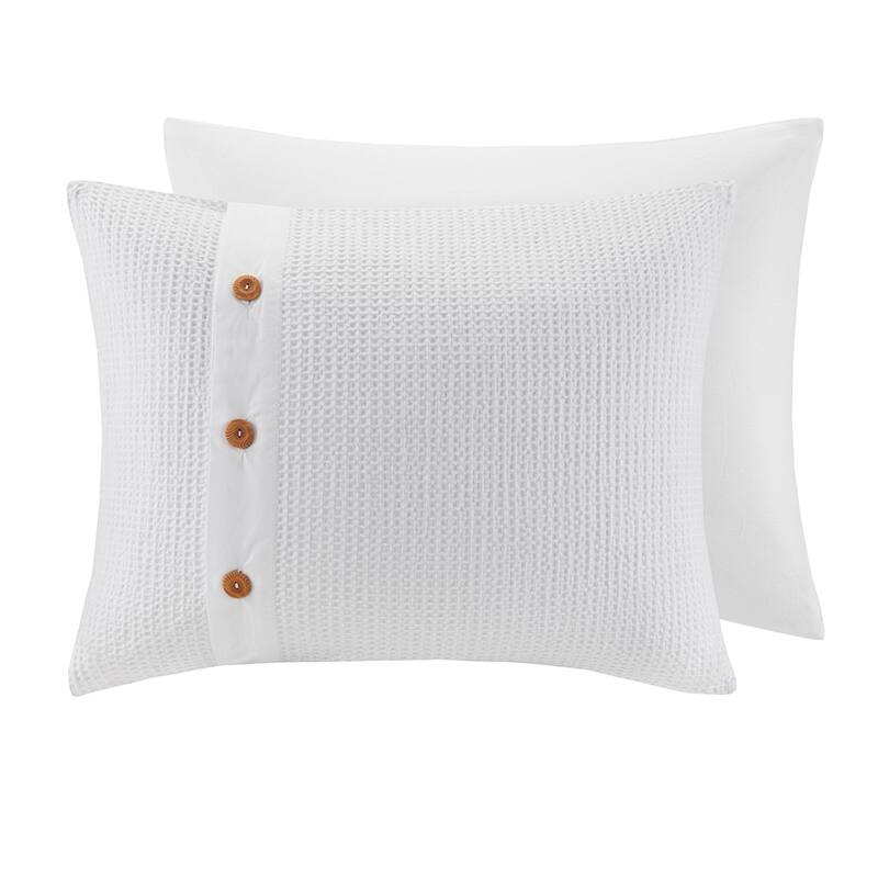 GDF Studio - Finely 3-Piece Cotton Waffle Weave Comforter Set with Wood Button Accents