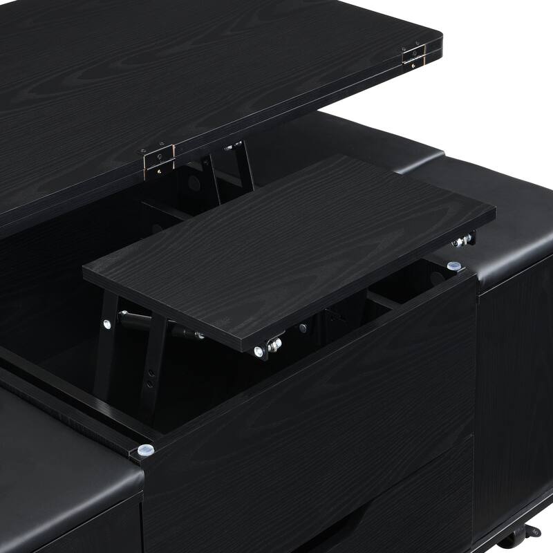 Multi-Functional Lift-Top Coffee Table with Hidden Storage and Stools,Table with 4 Stools and Casters