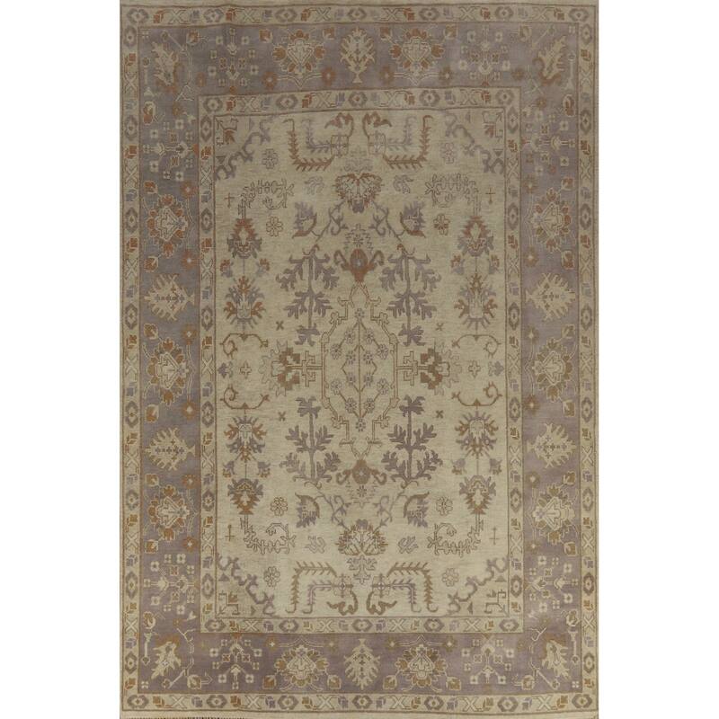 Earth Tone Oushak Style Area Rug Hand-Knotted Wool Carpet - 8'11" x 12'2"