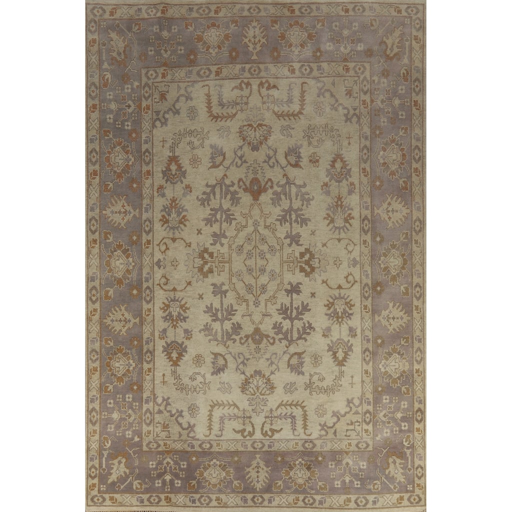 Earth Tone Oushak Style Area Rug Hand-Knotted Wool Carpet - 8'11" x 12'2"