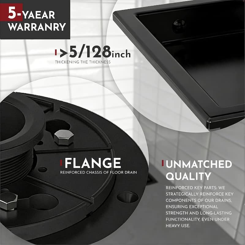 4-Inch Square Shower Floor Drain, Quadrato Pattern Grate - 4 inch