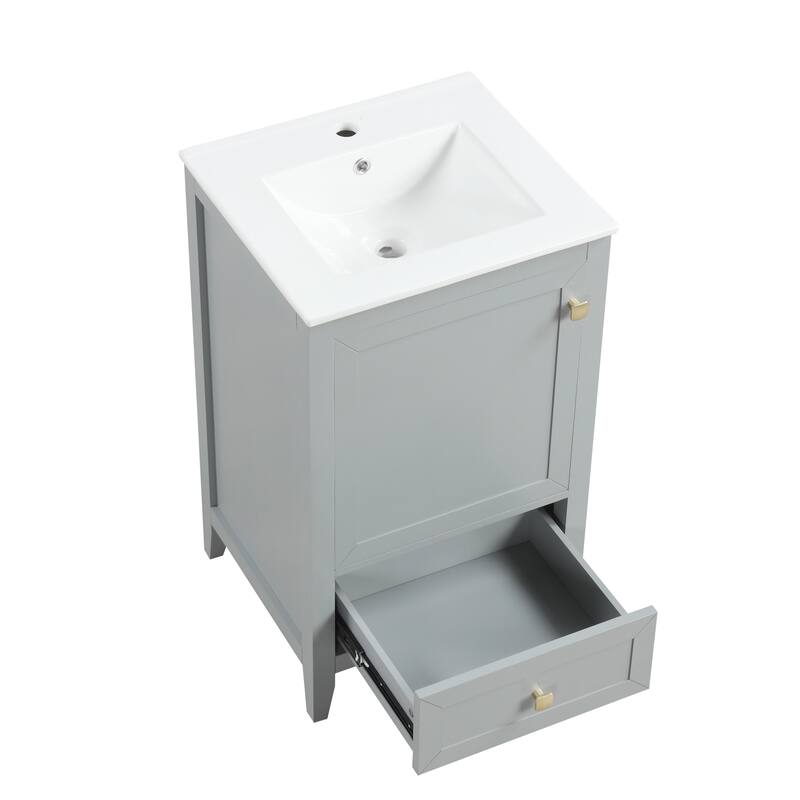 Bathroom Vanity with Top Sink, Vanity Cabinet with Soft Closing Door, Bathroom Vanity Set with Storage Rack and Drawer