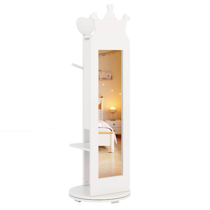 Gymax Kids Jewelry Cabinet Standing Children Jewelry Organizer w/ - White