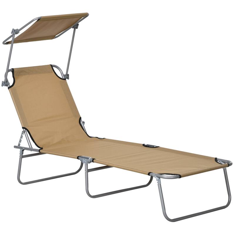 Outsunny Outdoor Lounge Chair, Adjustable Folding Chaise Lounge, Tanning Chair with Sun Shade for Beach