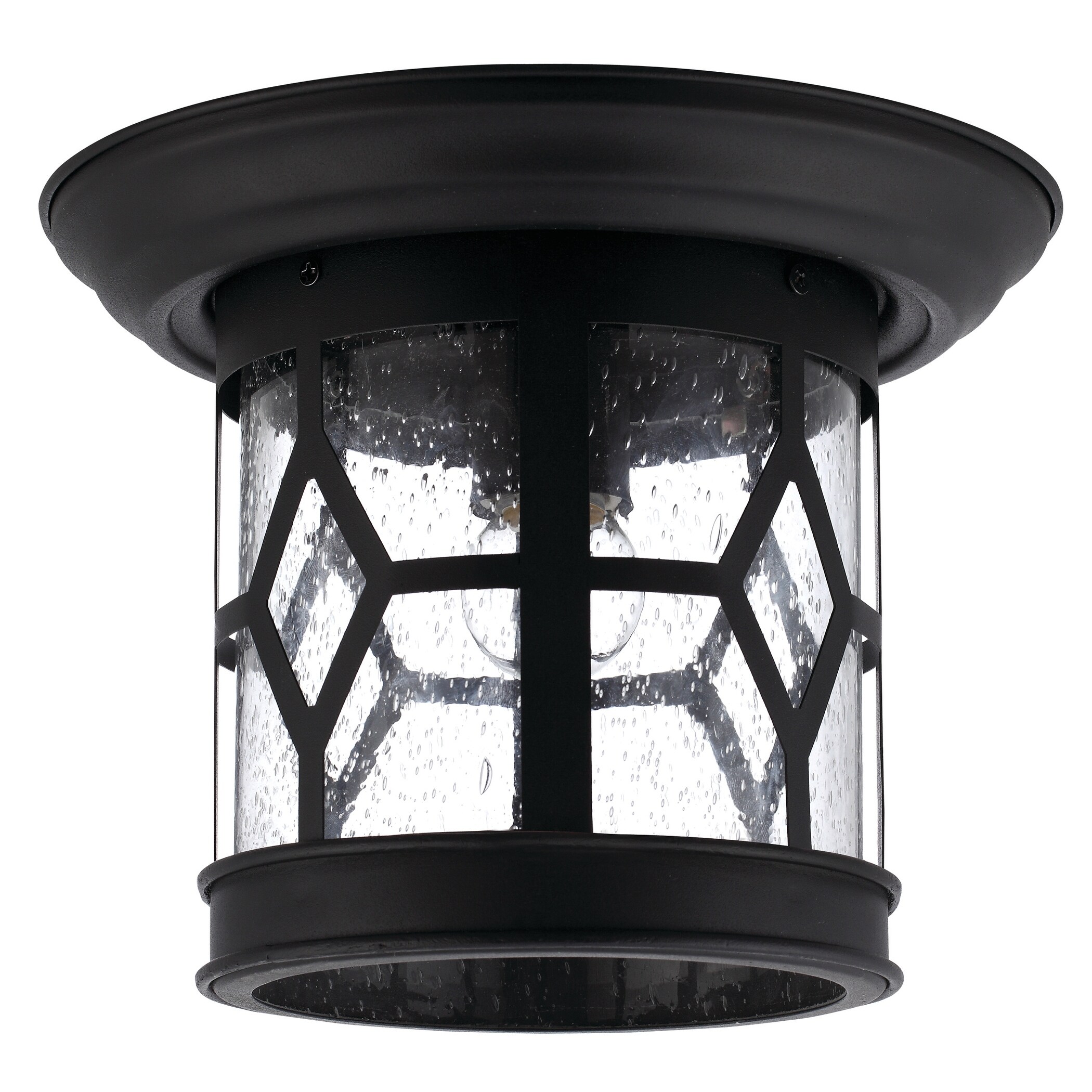 Canarm Atlanta 1 Bulb Outdoor Flushmount With Seeded Glass And Black Finish