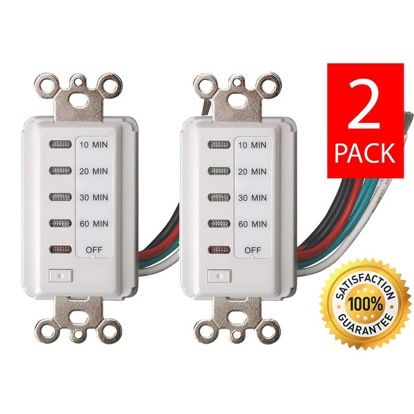 Bathroom Fan Auto Shut Off 5-10-15-30 Minute Outlet - Countdown Electrical Wall Switch Timer, White Plug in Outlets (2 Pack). Opens flyout.