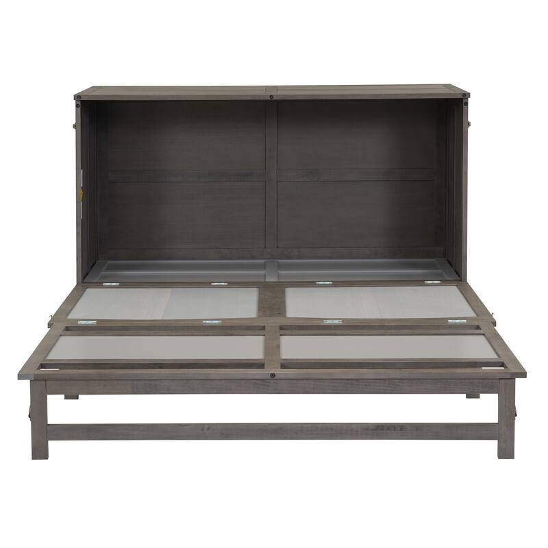 Queen Solid Pine Murphy Bed with Charging Station and Storage Drawer