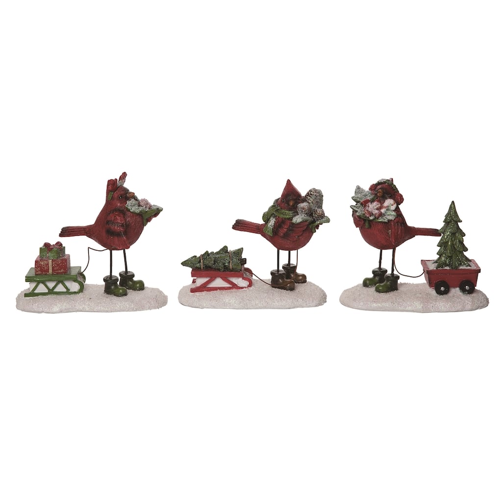 Transpac Resin Cardinal Carting Tree Set of 3 Christmas Home Decorations