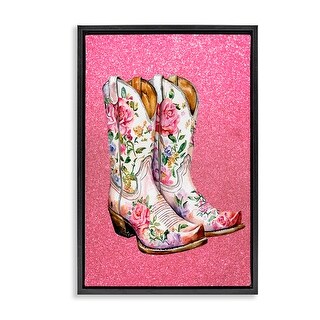 Stupell Gleaming Floral Cowgirl Boots Framed Floater Canvas Wall Art ...