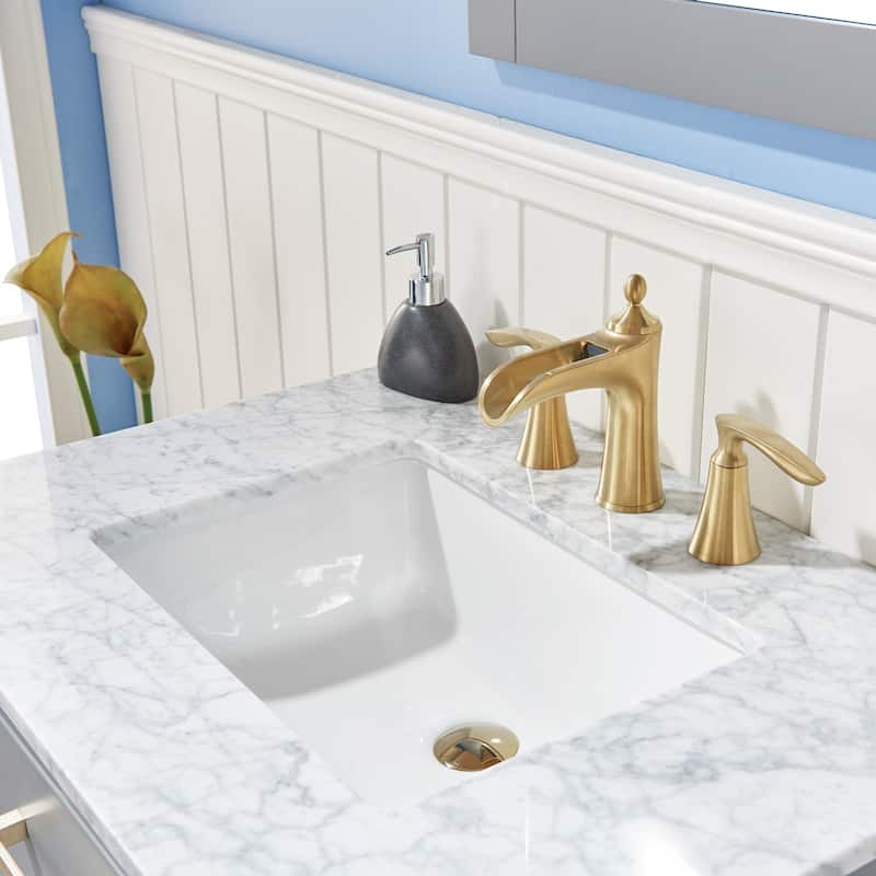 Altair Ivy Single Bathroom Vanity Set and Carrara White Countertop with Mirror