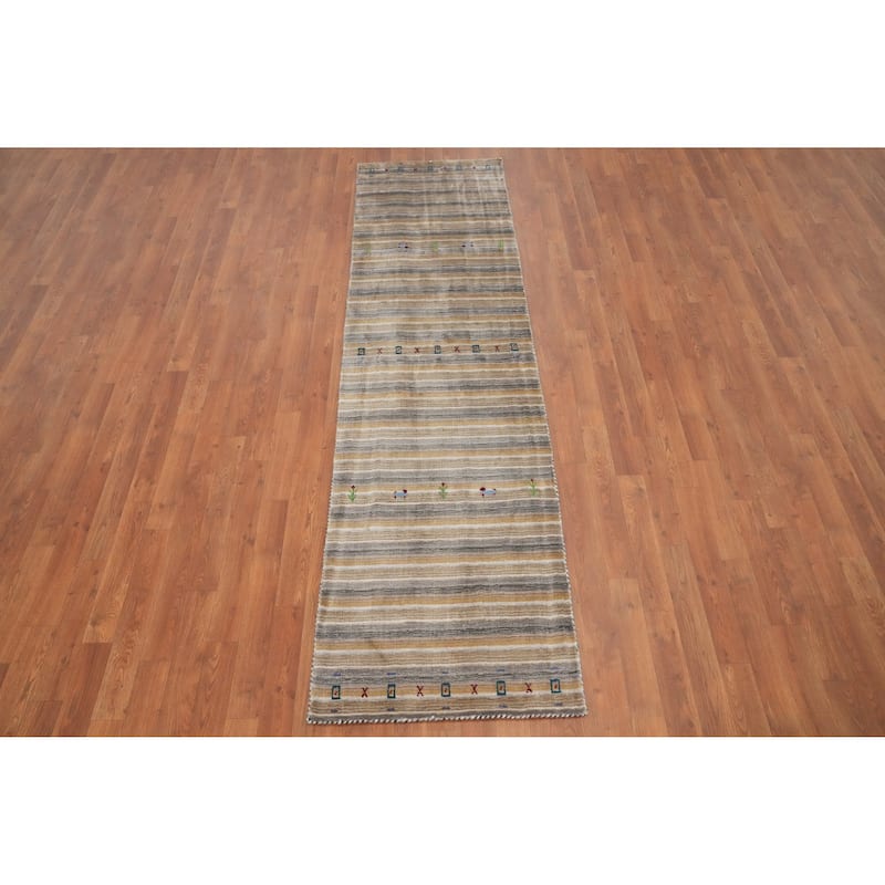 Hand Knotted Oriental 100% Wool Carpet Tribal Animal Pictorial Multi-Colored Gabbeh Runner Rug - 8' 4'' X 2' 3''