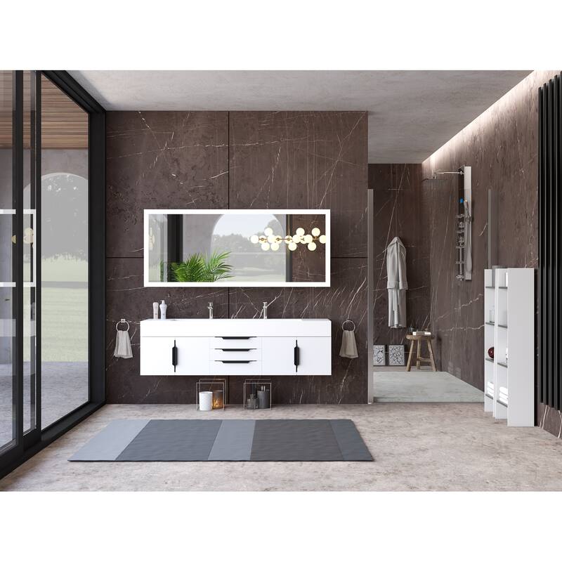 Nile 72" Wall Mounted Bathroom Vanity Set w/ White Top