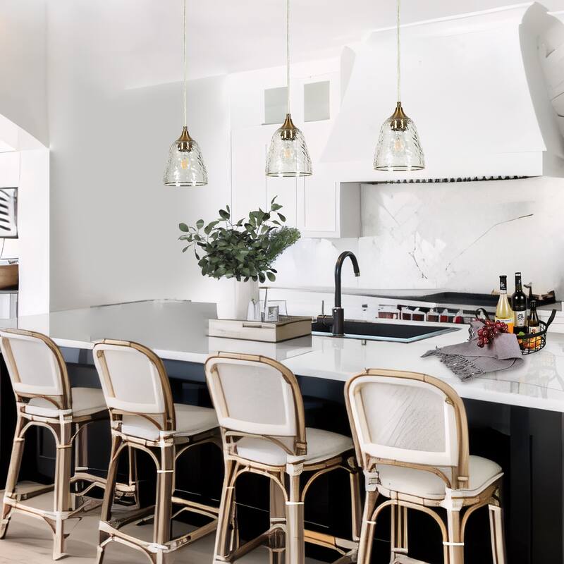 Modern 1-Light Gold Pendant Cone Textured Glass Island Lights for Dining Room - D5.9" x H69.9" Max