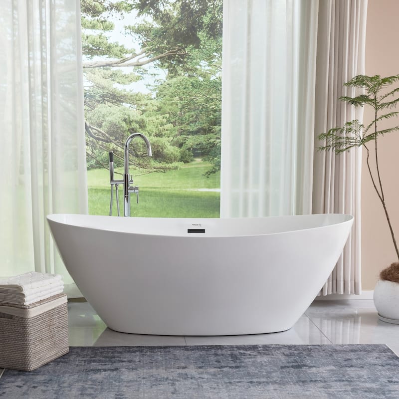 Vanity Art 71" Freestanding Acrylic Soaking Bathtub with Slotted Overflow & Pop-up Drain