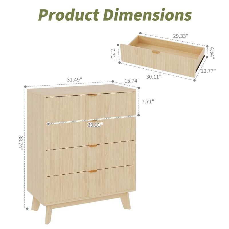 Fluted 3/4/5 Drawer Dressers for Bedroom, Modern Wooden Chest of Drawers