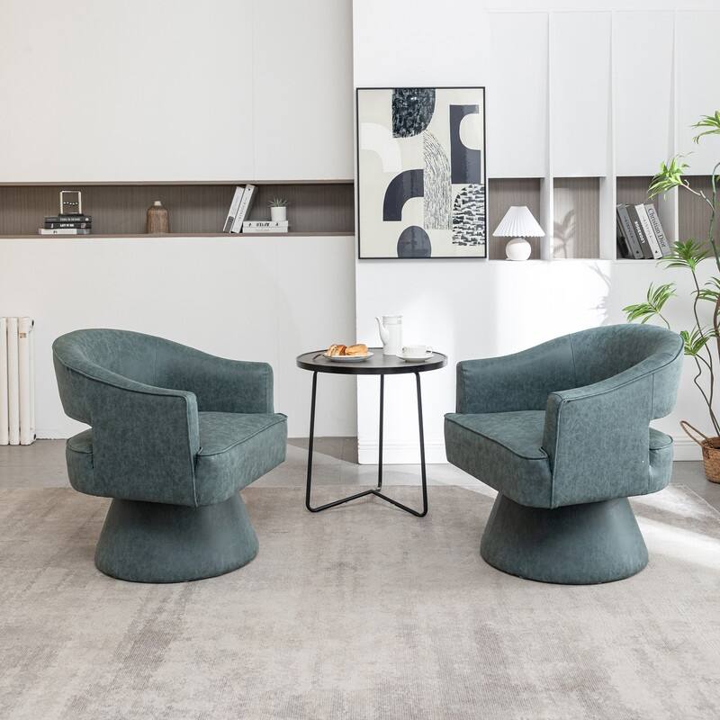 SEYNAR Modern PU Leather 360 Degree Swivel Accent Barrel Chair Set of 2