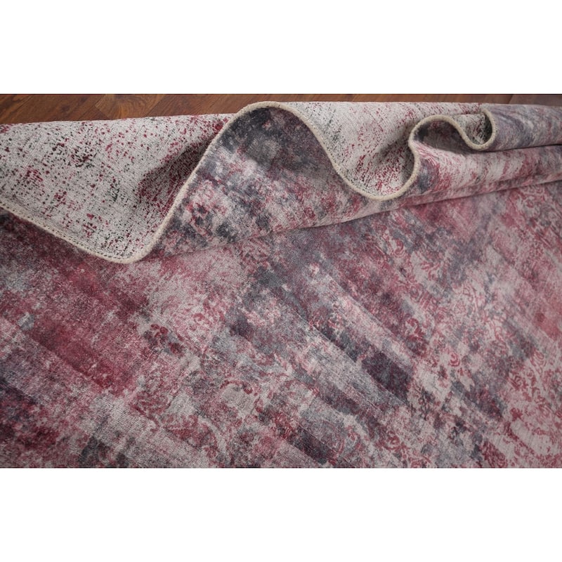 All-Over Red Gray Abstract Indian Area Rug Hand-Knotted Wool Carpet - 7'11"x 9'9"