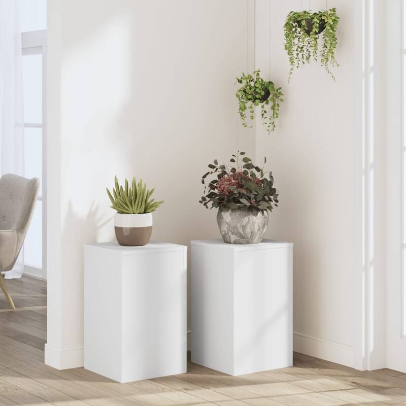 vidaXL Plant Stand Set of 2 White Engineered wood Decorative Inlays - 11.8 x 11.8 x 19.7 in
