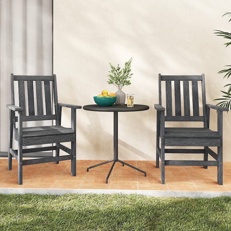 Gymax Patio Dining Chairs Set of 2 w/Wide Armrests Curved Seat Wood