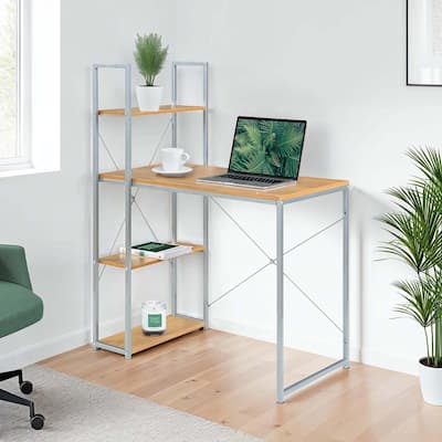 Office Work Station with Bookshelf - Home Office Desk & Storage