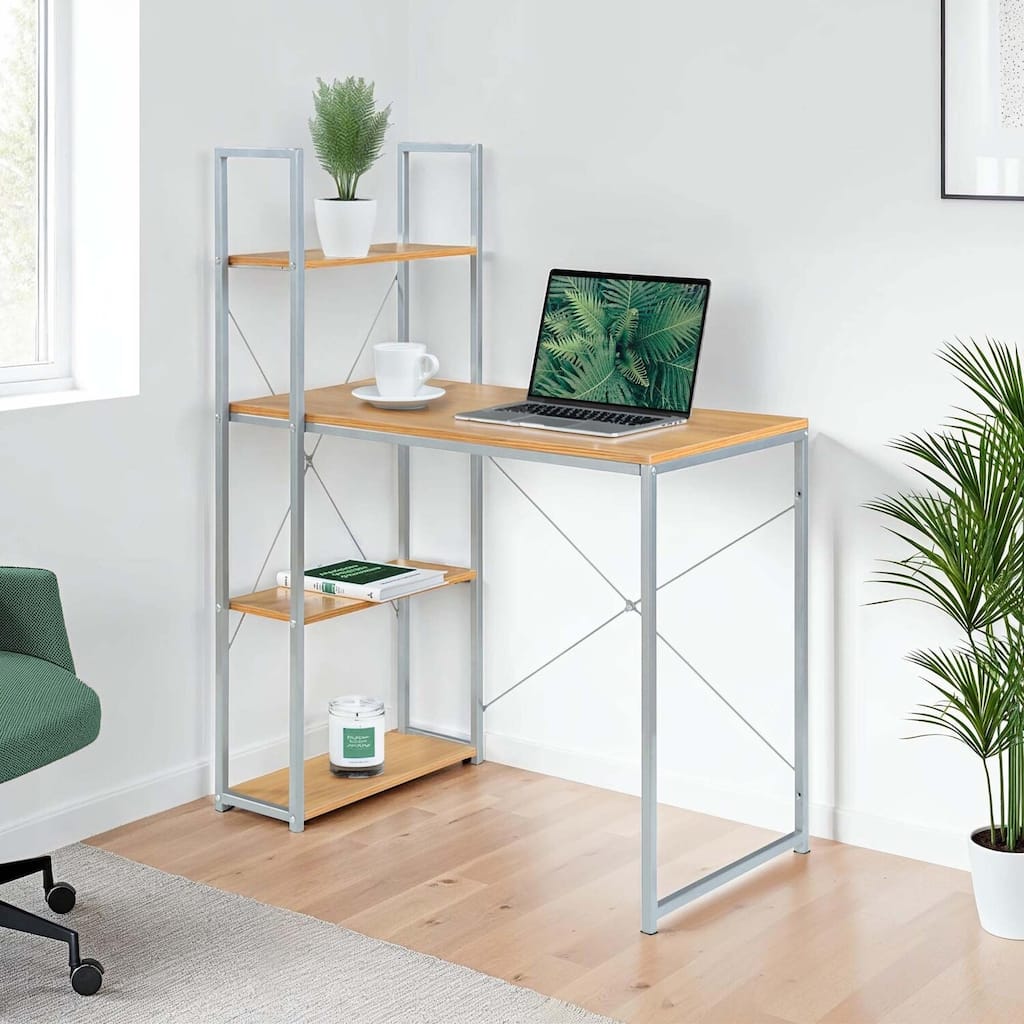 Office Work Station with Bookshelf - Home Office Desk & Storage