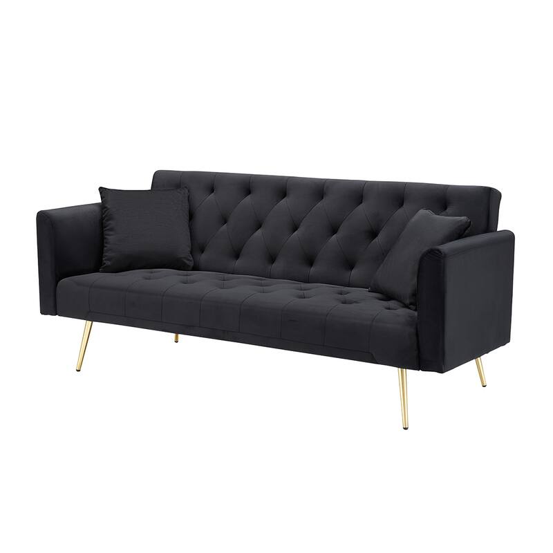 71" Velvet Love Seat Couches, Adjustable Backrest Sofa Bed with 2 Pillow