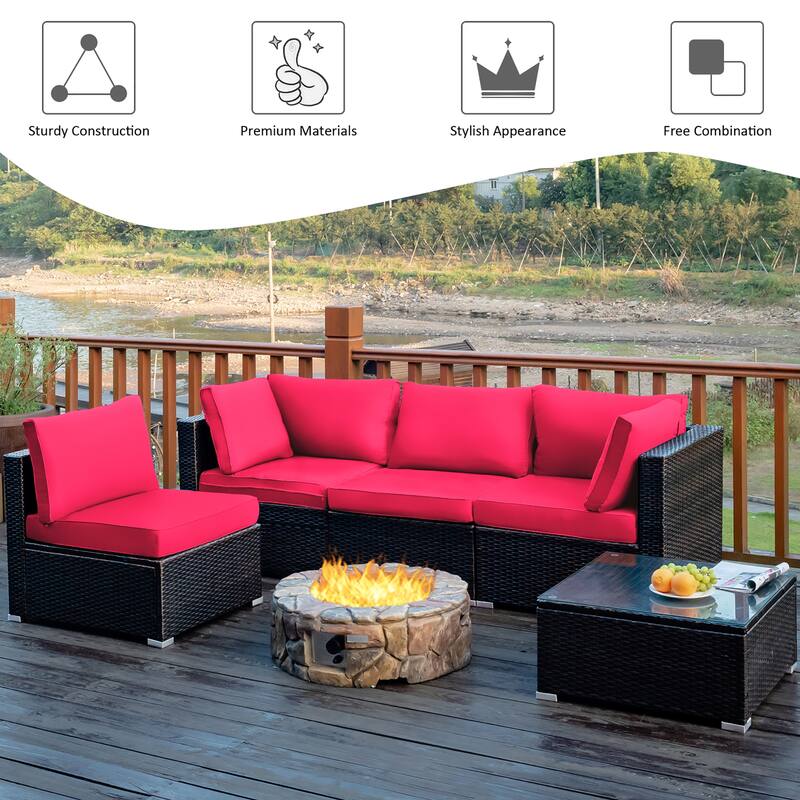 5 Pieces Patio Furniture Set Rattan Outdoor Sectional Conversation Set