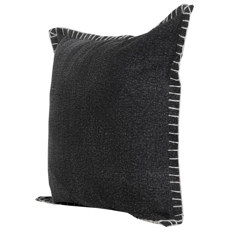 Handwoven Embroidered Edge Square Throw Pillow - 18" - Jet Black