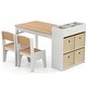 preview thumbnail 1 of 15, Kids Art Table and 2 Chairs Set with 4 Fabric Storage Bins and 4 Compartments - 39.5" x 20" x 23" (L x W x H) Natural
