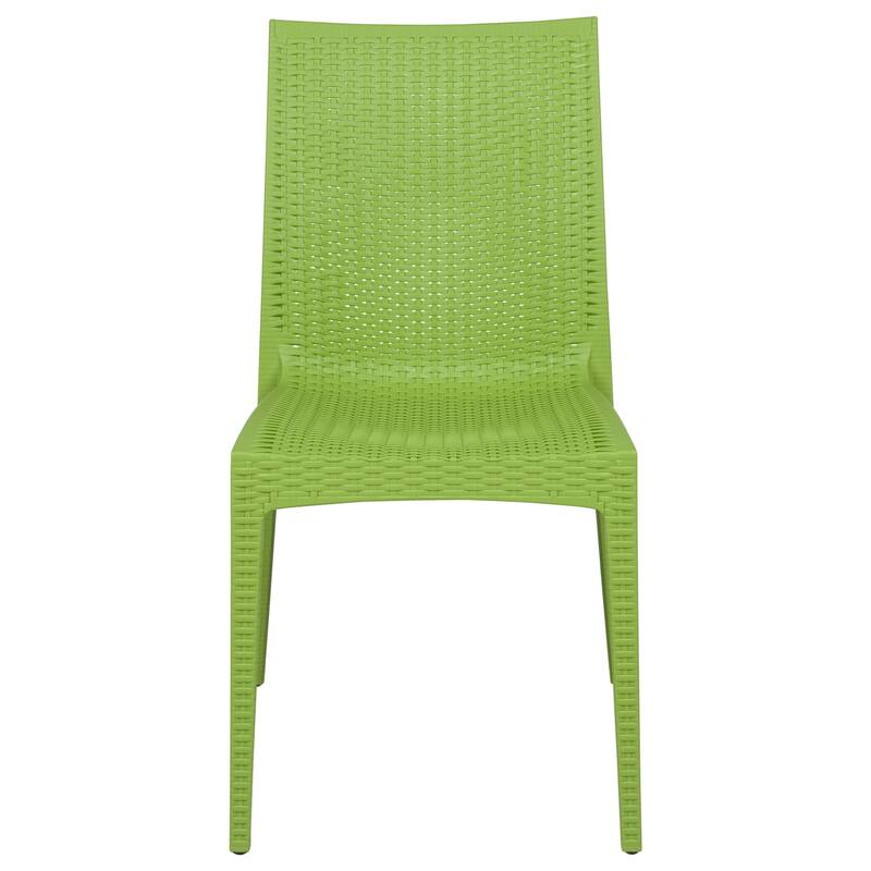 Outdoor Patio Dining Chairs, Set of 4 Stackable Polypropylene Chairs with Woven Design for Garden, Deck, or Pool