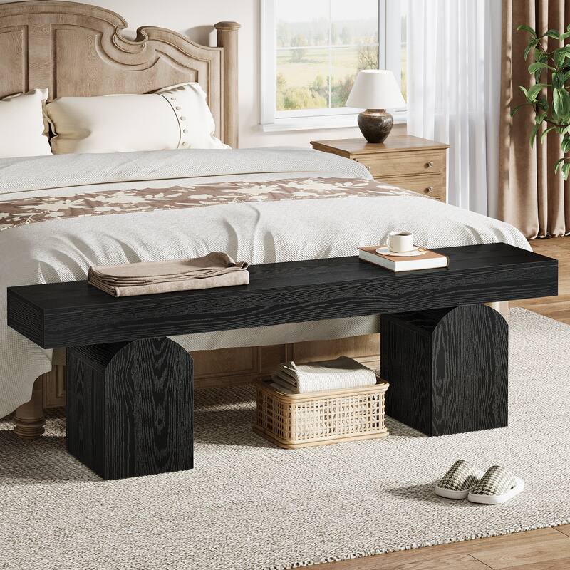 End of Bed Bench 59" Long Black Bedroom Bench for Bedroom - Black