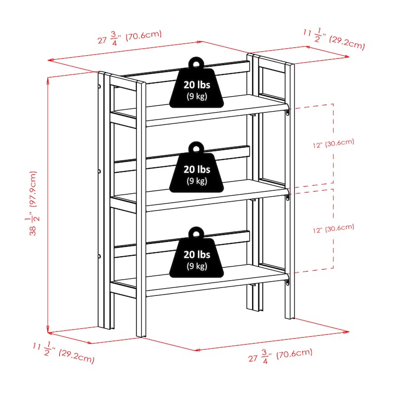 Torino 3-Pc Storage Shelf with 2 Foldable Fabric Baskets, Walnut and Chocolate - 27.8"W x 11.5"D x 38.5"H