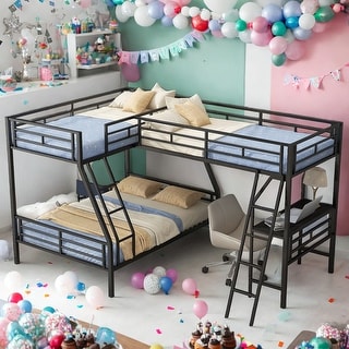 Modern Twin Over Full Bunk Bed With A Twin Size Loft Bed Attached,With A Desk for Bedroom