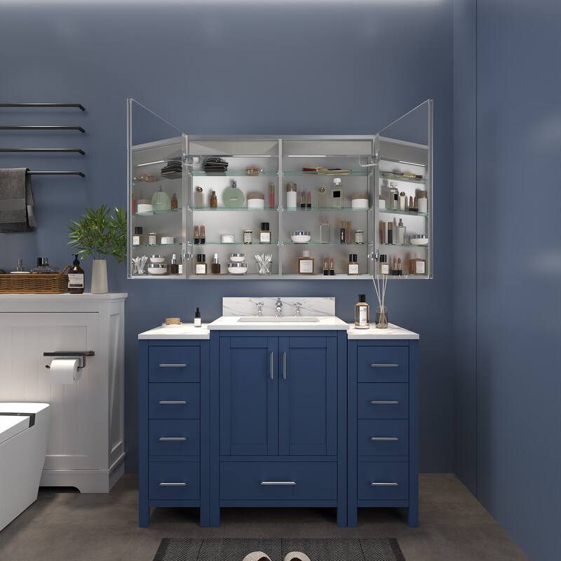 ExBrite 36" x 30" LED Lighted Bathroom Medicine Cabinet with Mirror,Recessed or Surface Mount,Defog