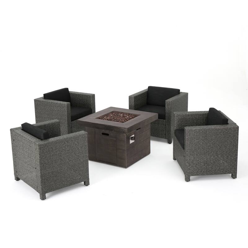 Puerta Outdoor 4-piece Wicker Chair Set with Square Firepit by Christopher Knight Home