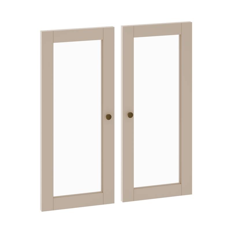 Palace Imports 100% Solid Wood Modular Kitchen Pantry Double Door Kit - Set of 2 - Beige-Clear Glass