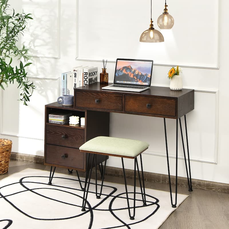 Costway Vanity Table Stool Set Dimmer LED Mirror Large Storage Cabinet - See details