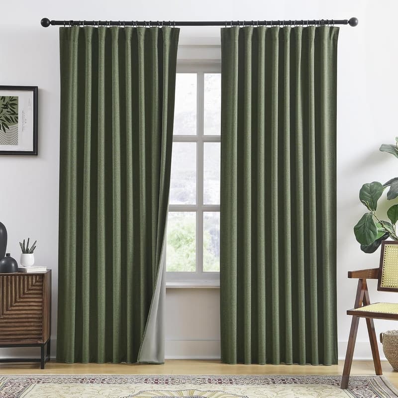 Extra Wide Linen Blackout Curtains 2 Panels - N/A