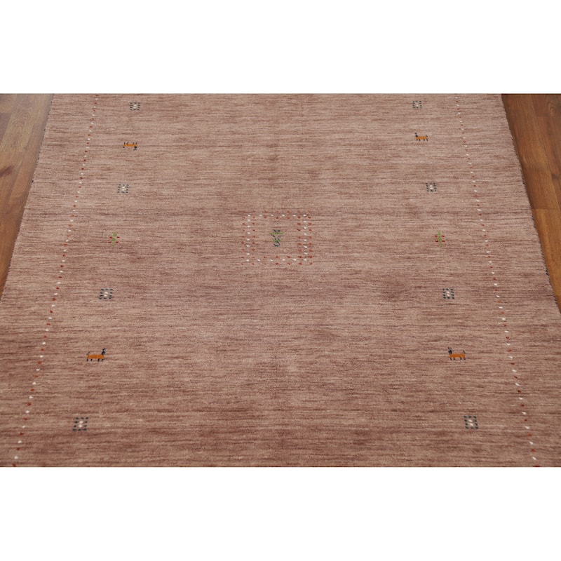 Tribal Gabbeh Indian Area Rug Hand-Knotted Brown Oriental Wool Carpet - 5'0" x 7'10"