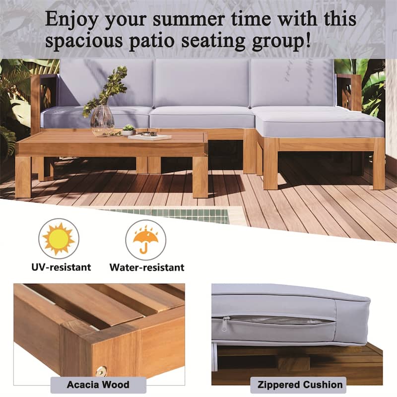 Outdoor Backyard Patio Wood 5-Piece Sectional Sofa Seating Group Set
