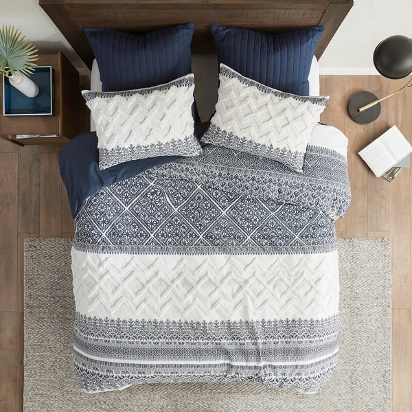 slide 2 of 52, INK+IVY Mila 3 Piece Cotton Duvet Cover Set with Chenille Tufting Navy - King