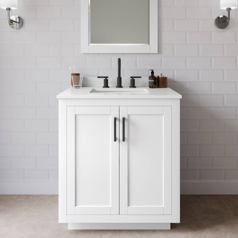 Wyndham Collection WCF292930S-QTZ-US3M24 Miranda 30" Free Standing - White / White Quartz Top / Matte Black Hardware