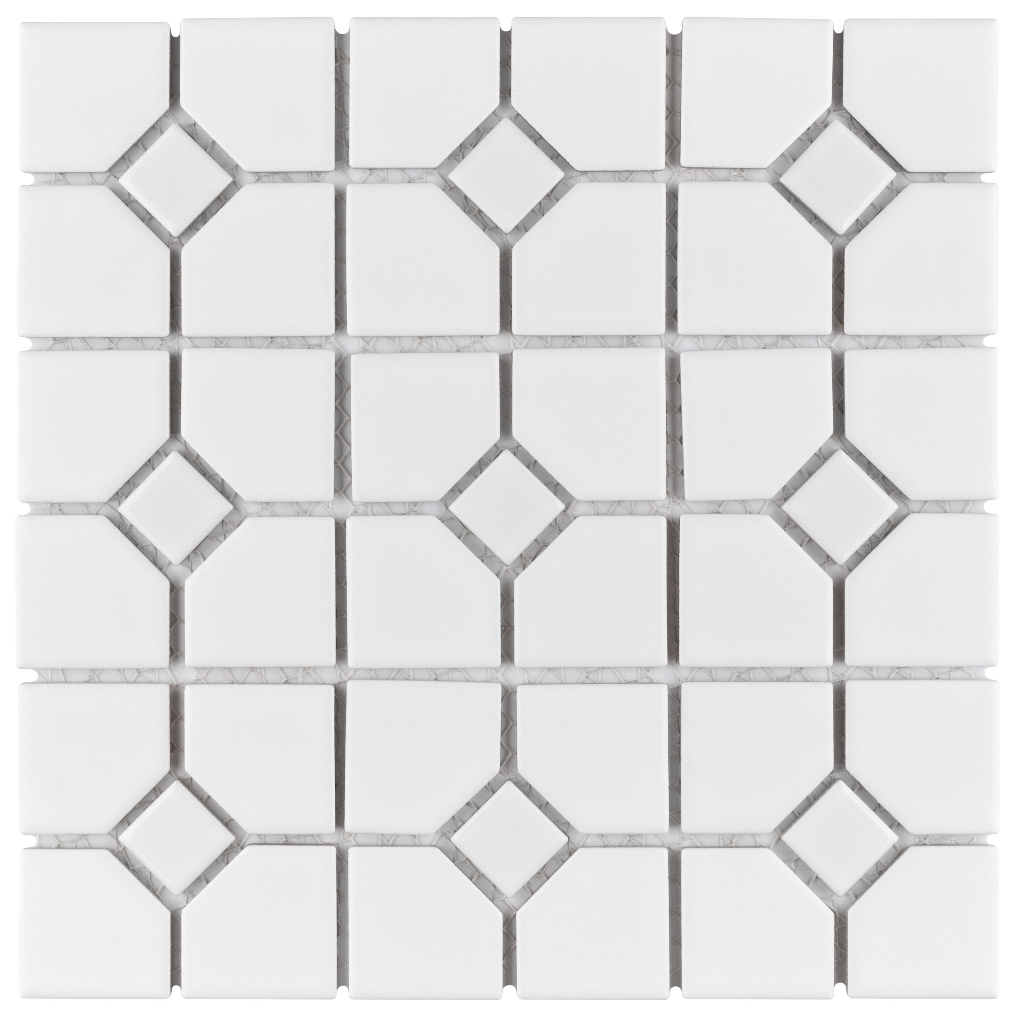 Merola Tile Oxford Matte White w/ Glossy White Dot 11-3/8" x 11-3/8" Porcelain Floor and Wall Tile