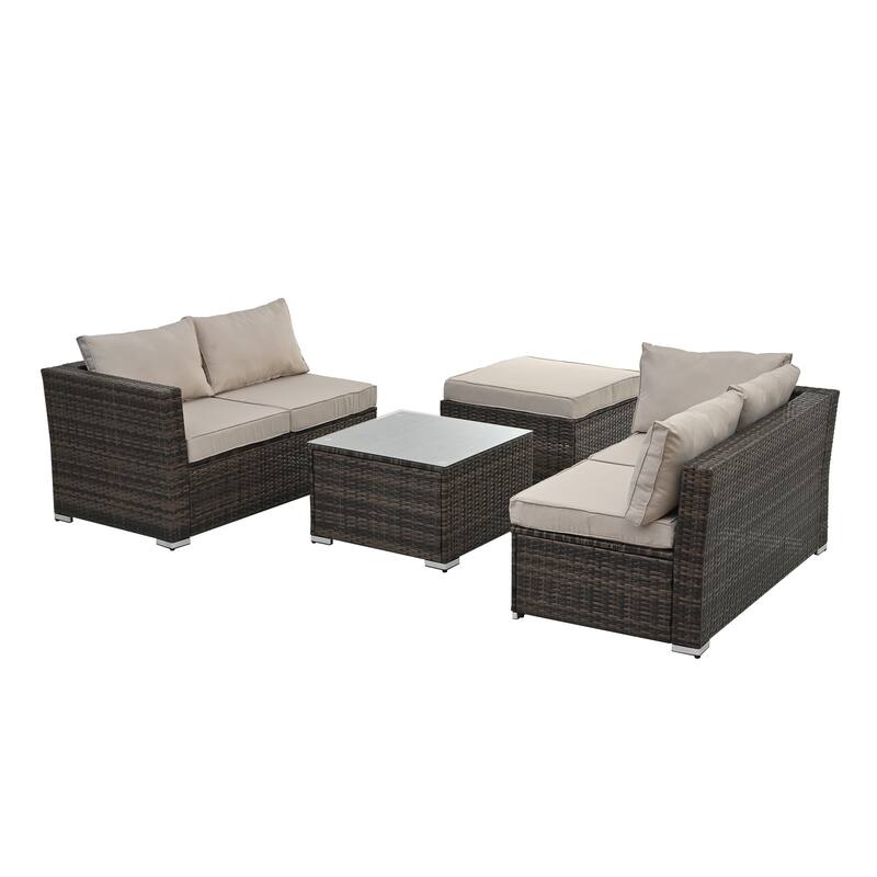 Seasonal PE Furniture, 4 piece Wicker set With Tempered Glass Coffee Table - N/A